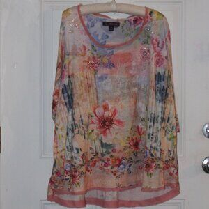 Gloria Vanderbilt Multi Color Floral Scoop Neck Short Sleeve Top Shirt Size 3X